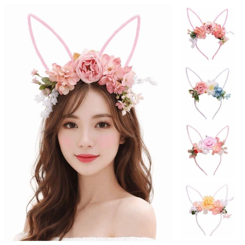 Colorful Easter Garland Artificial Flower Bunny Ears Hair Hoop Costume Party Accessories