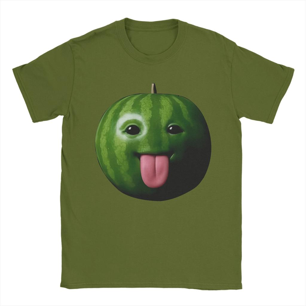 Herren Lustiges albernes KI-Wassermelonen-Gen-Z-Meme BrainRot-Humor Zunge raus T-Shirt Reines Baumwoll-Rundhals-T-Shirts Sommer-T-Shirts