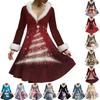 Women's Casual V-neck Christmas Print Plush Long-Sleeve Casual Dress