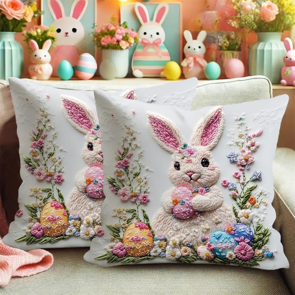 Easter Bunny Pillowcase 18x18 Inches Winter Print Decorative Pillowcase Vintage Holiday Decorative Pillowcase Sofa Bed Decoration