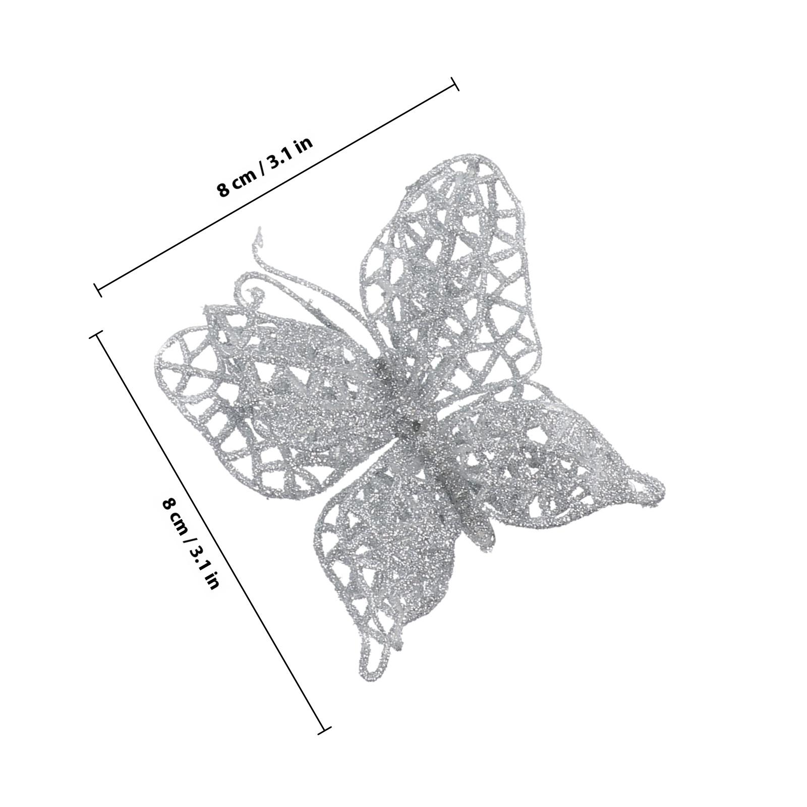 

6pcs Sparkling Butterfly Flower Christmas Tree Drop Ornaments 8cm Butterfly Bows Gift Wraping Bowknot Ribbons Wedding Decoration серебряный