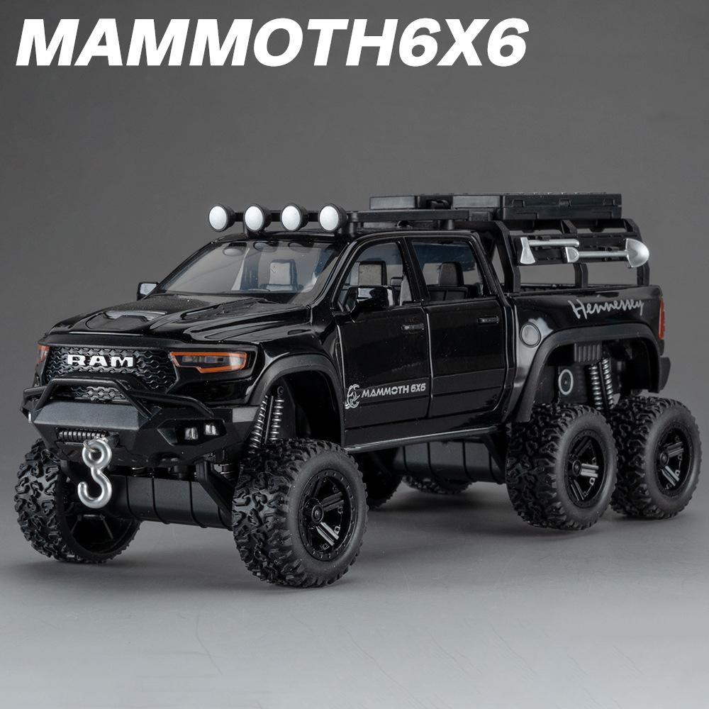 1/32 Dodge RAM 1500 TRX 6X6 Tyrannosaurus Rex Picku Alloy Car Model Sound and Light Children's Toy Collectibles Birthday Gift