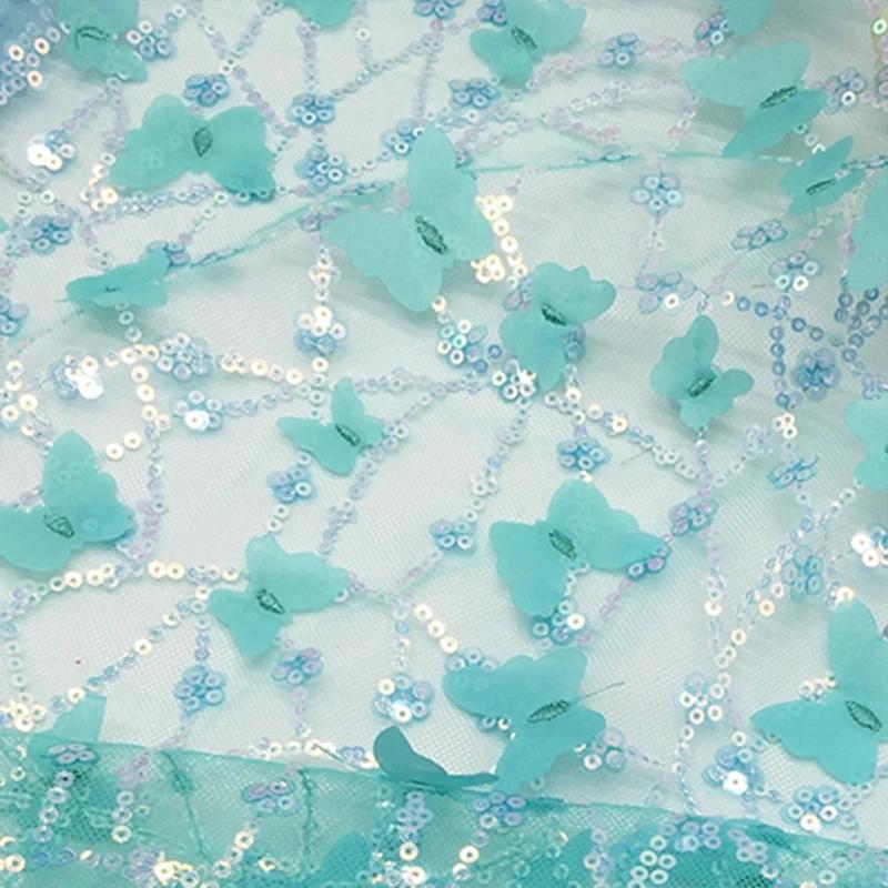 100X130Cm Embroidered 3D Butterfly Mesh Lace Fabric for for Diy Children's Clothing Women's Wedding Dress Apparel Sewing Fabric