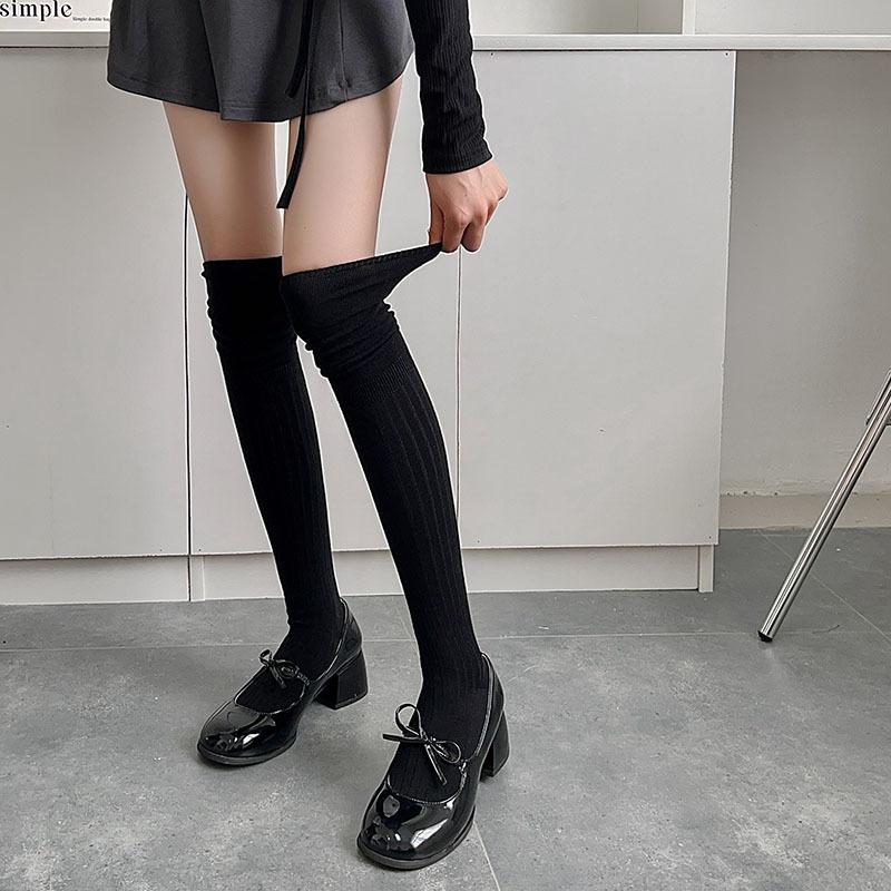 Knee Socks Women Wear Black Vertical Strip Thin Stockings In Autumn And Winter Ins Japanese College Style Solid Color Versatile Jk Socks