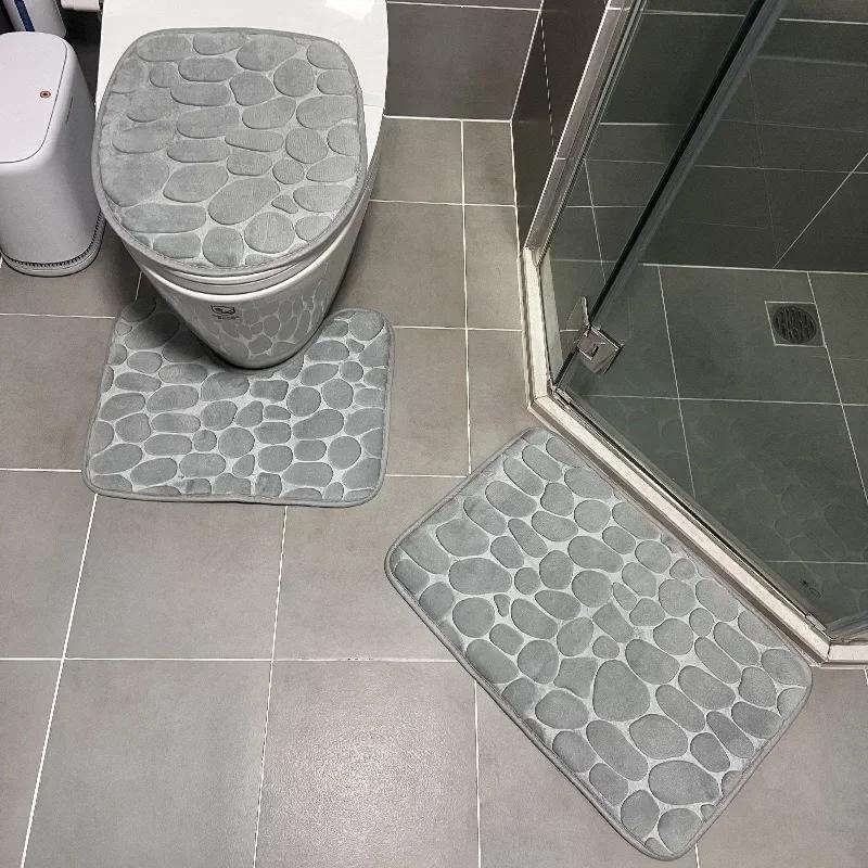 3PCS/set Bath Mats Non Slip Memory Foam Bathroom Soft Rugs Water Absorption Dry Fast Bath Mat Machine Washable for Home Floor