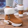 Foreign Snow Boots for Women's Winter New Fur-turning Short Tube, Piled Warm and Heightening Cotton Boots, Tide Thick-soled Short Boots for Women