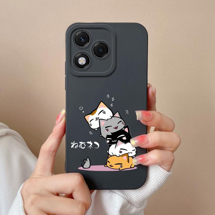 Für Huawei Honor X6b 400 Lite X9c X7c X60 X5b X8 X8c Schöne Katze Eule Muster Quadrat Weiche Flüssigkeit Silikon Anti Fingerprint Shell Für Huawei Stoßstange Abdeckung