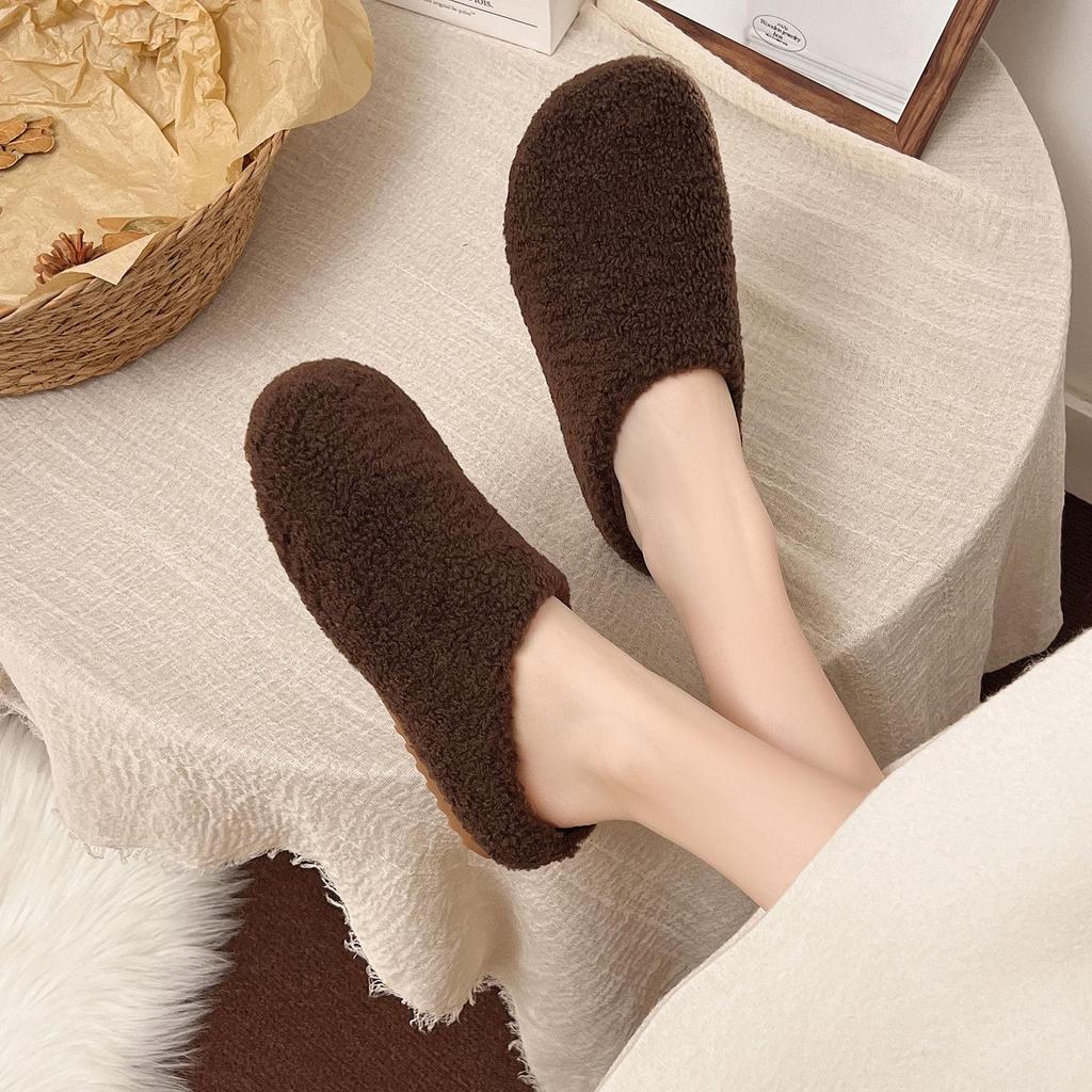 Baotou Warm Cotton Retro Slippers – Postpartum Casual Velvet Fluffy Half-Slippers for Home