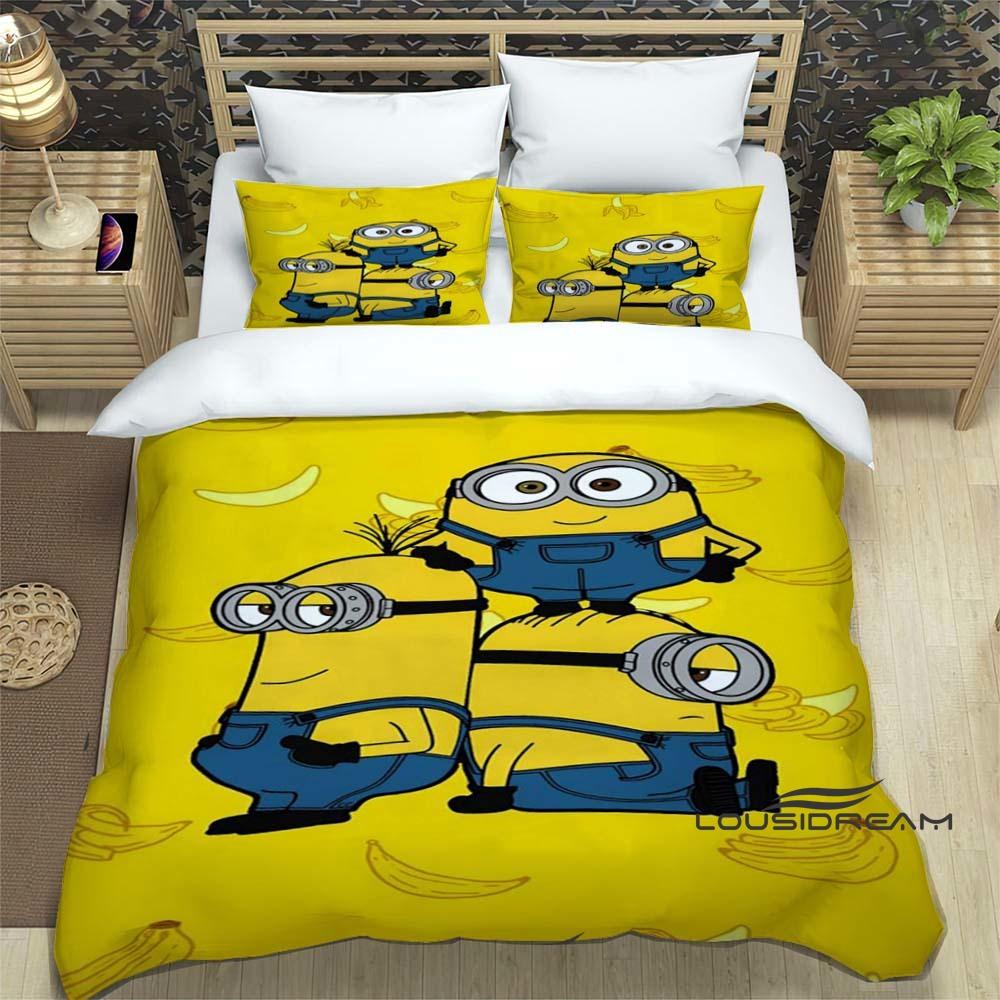 Trendy & Popular "Minions" Cartoon Print 3-Piece Bedding Set — Duvet Cover & Pillowcases (Suitable for Teens, Children, Boys &