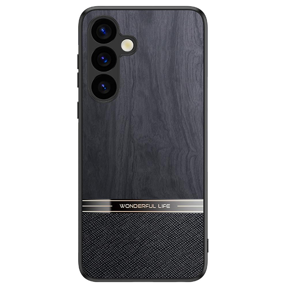 For Samsung Galaxy A35 5G Case Wood Texture Leather Coated TPU Phone Protective Cover