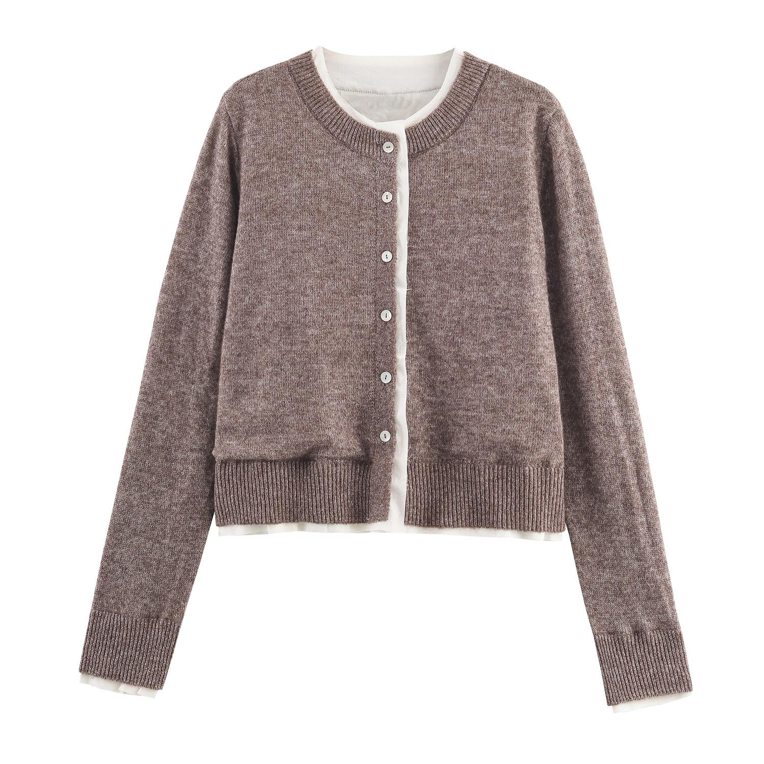 

Fashion Crew Neck Contrast Knitted Jacket S верблюд