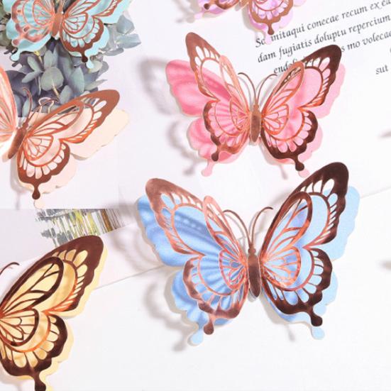 12Pcs 3D Butterfly Wall Sticker Waterproof Scratch-Resistant Wall Decals Self-Adhesive DIY Wall Decors for Living Room Bedroom Bathroom Kitchen