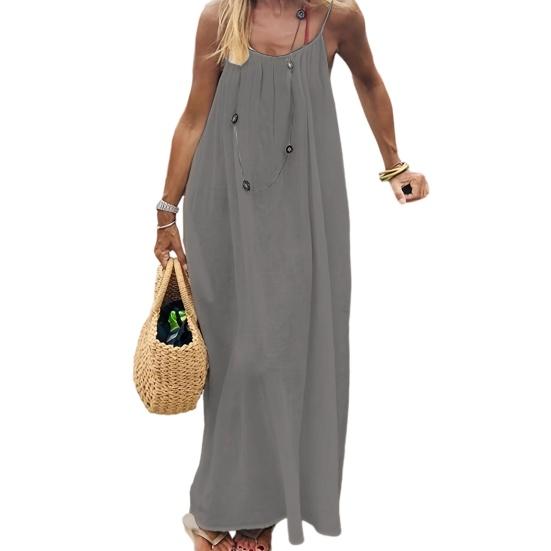 Summer Backless Cami Dress for Women Flowy Beach Vacation Maxi Sundress Spaghetti Strap Loose Lounge Dress