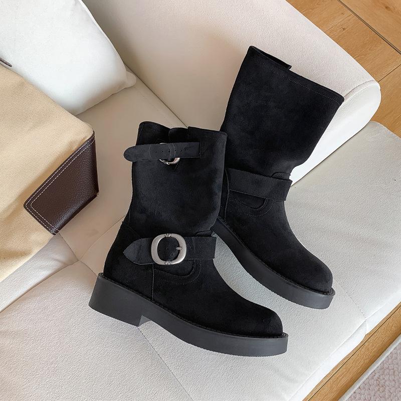 

Sheil Su Yinyin~ Soft waxy thick-soled versatile locomotive buckle belt short boots women s versatile retro medium boots stacking boots tide 40