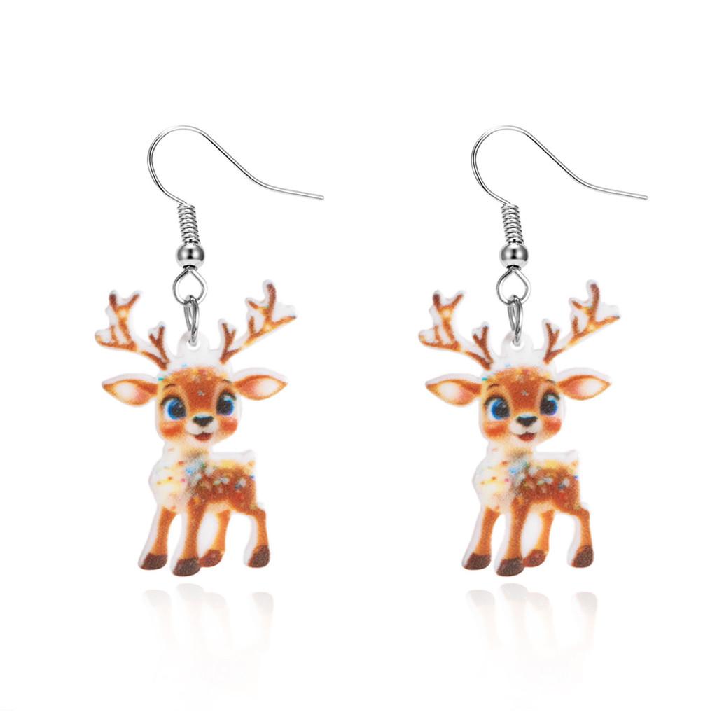 

Christmas Deer Acrylic Earrings With Geometric Design For Holiday Party Wear