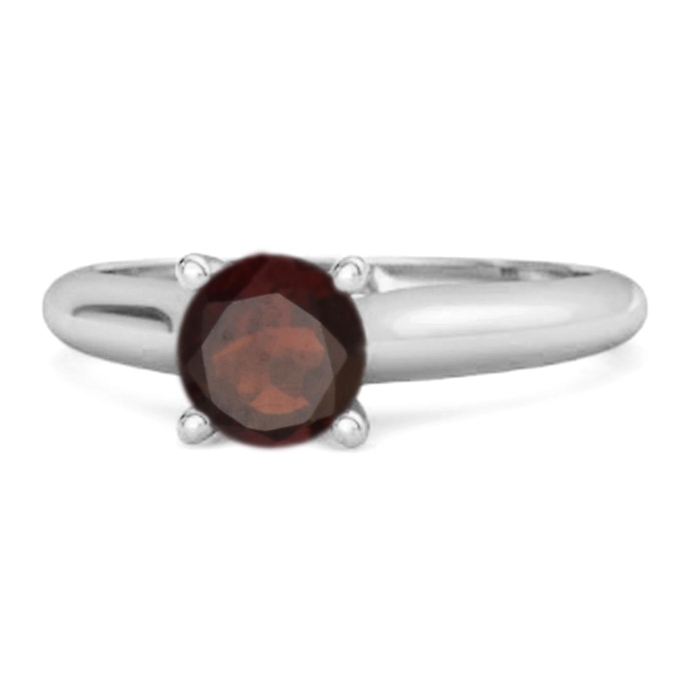 Garnet Round Solitaire Ring - 925 Sterling Silver 7 белый