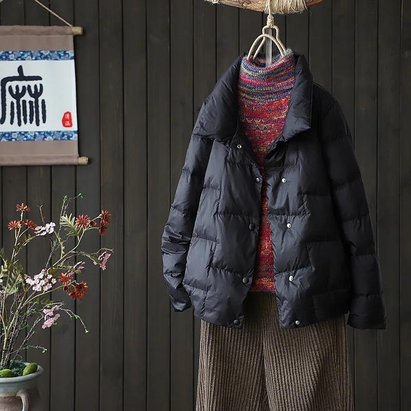 Schinteon Women Light Down Jacket Simple Casual Solid Color Stand Collar Short Outwear Autumn Coat Female New 2024 Fashion