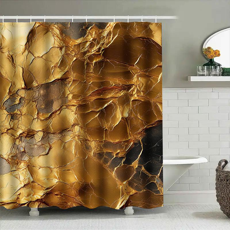 Gold Marble Shower Curtain Waterproof Bathroom Decor Luxury Bathtub Liner With Cracks Design Extra Long Size For Home Decoration