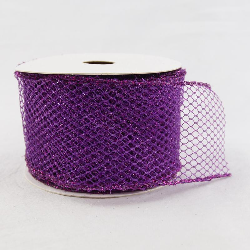Stock Floral Polyester Mesh Ribbon in Pink Purple Blue Silver with Glitter for DIY Bows Gift Wrapping Christmas Tree Decorations