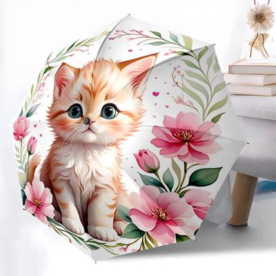 1pc Cats & Flowers Pattern Automatic Umbrella, Suitable for Travel and Daily Use P025