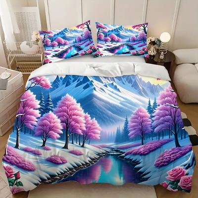 Digital Printing Maple Snow Mountain Three-Piece Set, Bed Sheet Quilt Set Three-Piece Set, Home Textile Samples Can Be Ordered