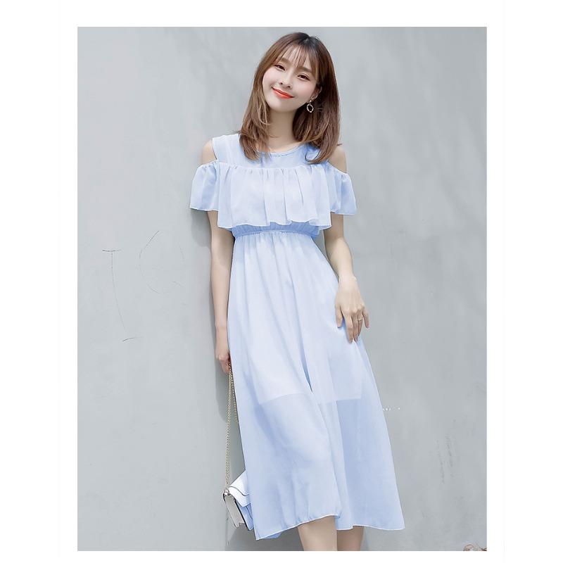 YYFS Women's Fashion Summer Spring Solid Color Print Short Sleeve O-Neck High Waist Casual Dresses