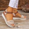 Straw Woven Rhinestone Sparkling Slope Heel Thick Soled Sandals 2025 Summer New Simple Fashion Buckle High Heels  Women Shoes