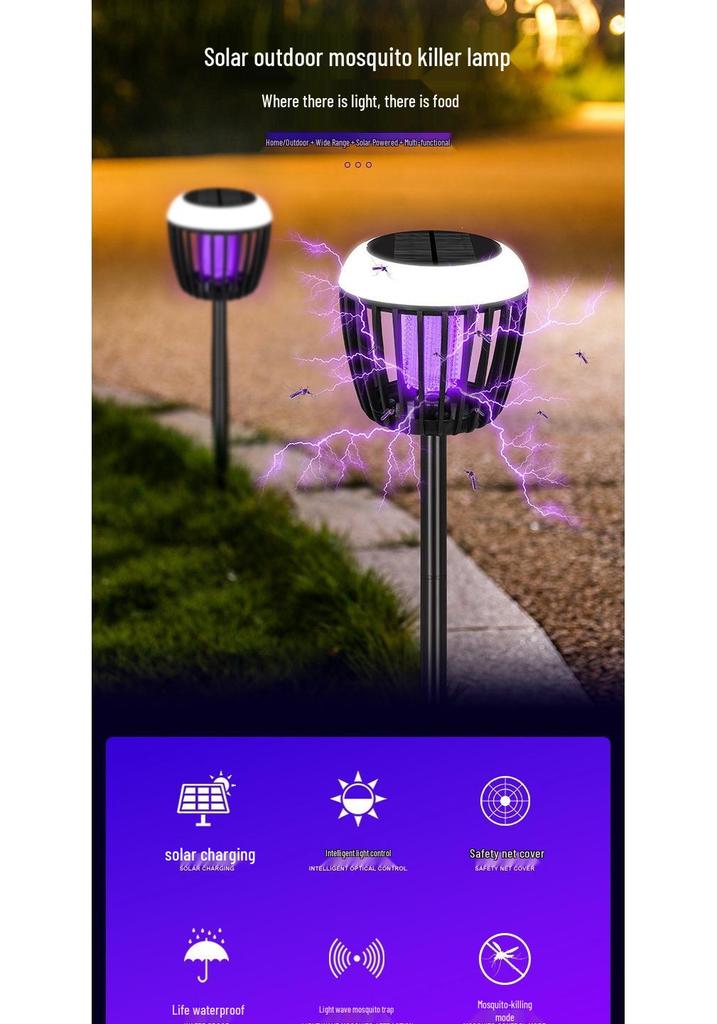Outdoor Solar Mosquito Killer Lamp - Waterproof, Garden & Courtyard Insect Repellent