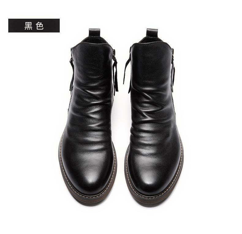 Mens High Top Boots Tassel Double-side Zipper Ankle Boots High Quality Leather Boots for Men Non-slip Platform Boot Botas Hombre
