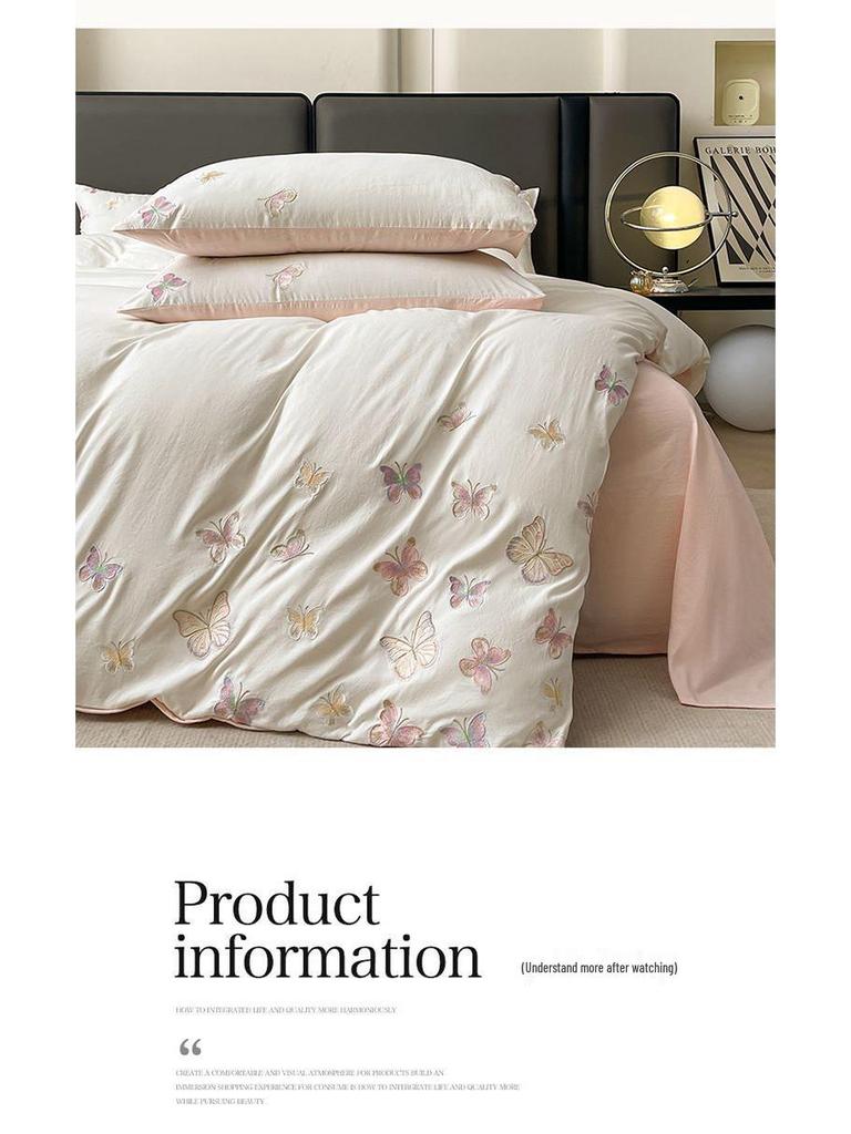 G5Z Light Luxury Embroidery Soft Cotton Bedding Set - Duvet Cover, Fitted Sheet, and Pillowcases.