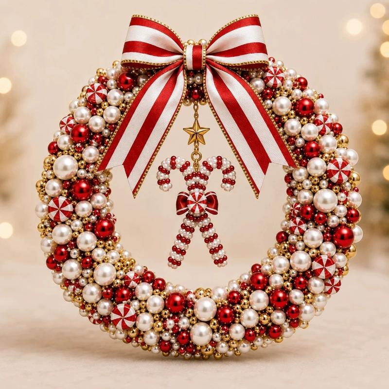 1 Set Funkelndes DIY Bastel-Weihnachtskranz-Set Material Selbstklebender Perlenkranz Perlen-Perlenkranz-Set Türdekoration