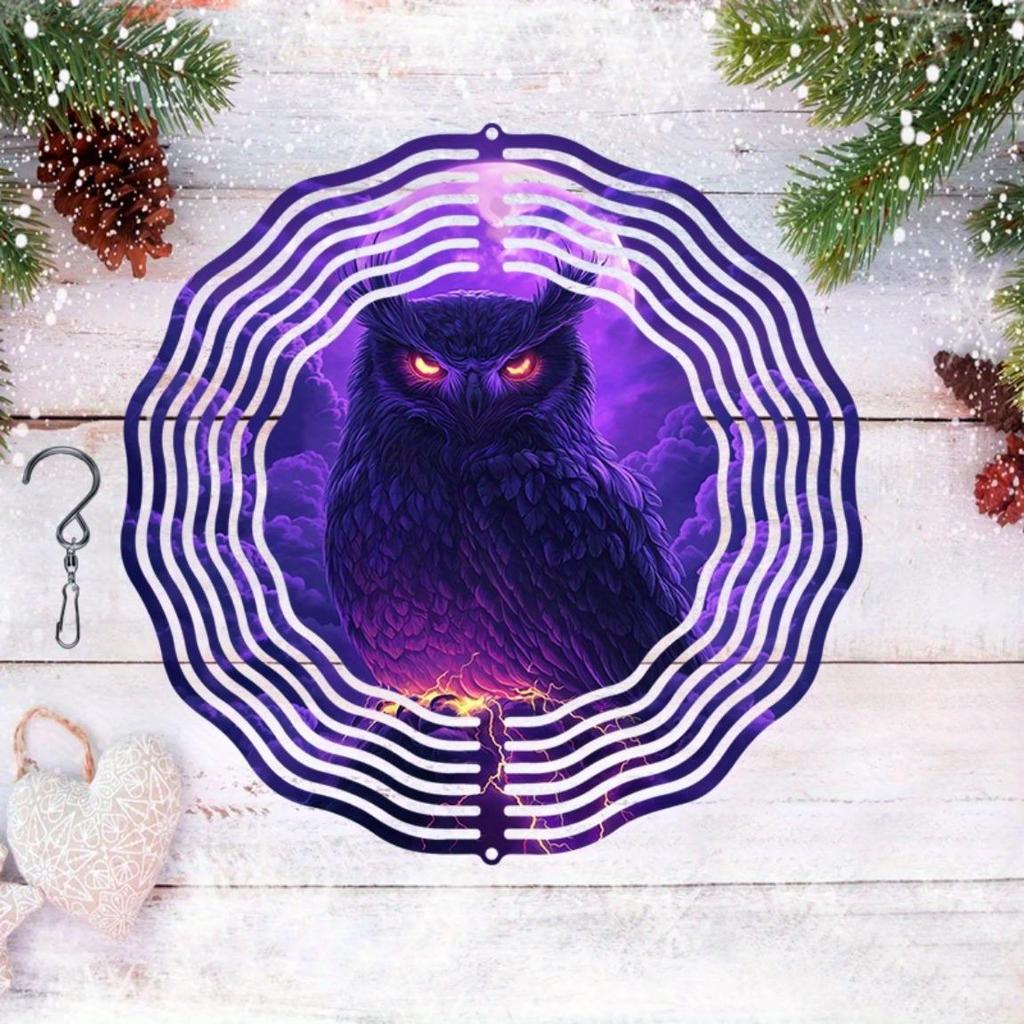 Mandala Owl Wind Chime 2D Metal Art Decor with 360 Swivel Hook for Outdoor Garden Patio Yard No Power Needed Easy to Hang