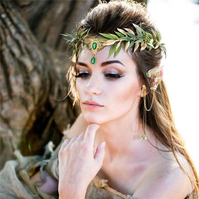 Halloween Costume Fairy Flower Leaf Crown Wedding Elven Princess Tiara Forest Floral Headband