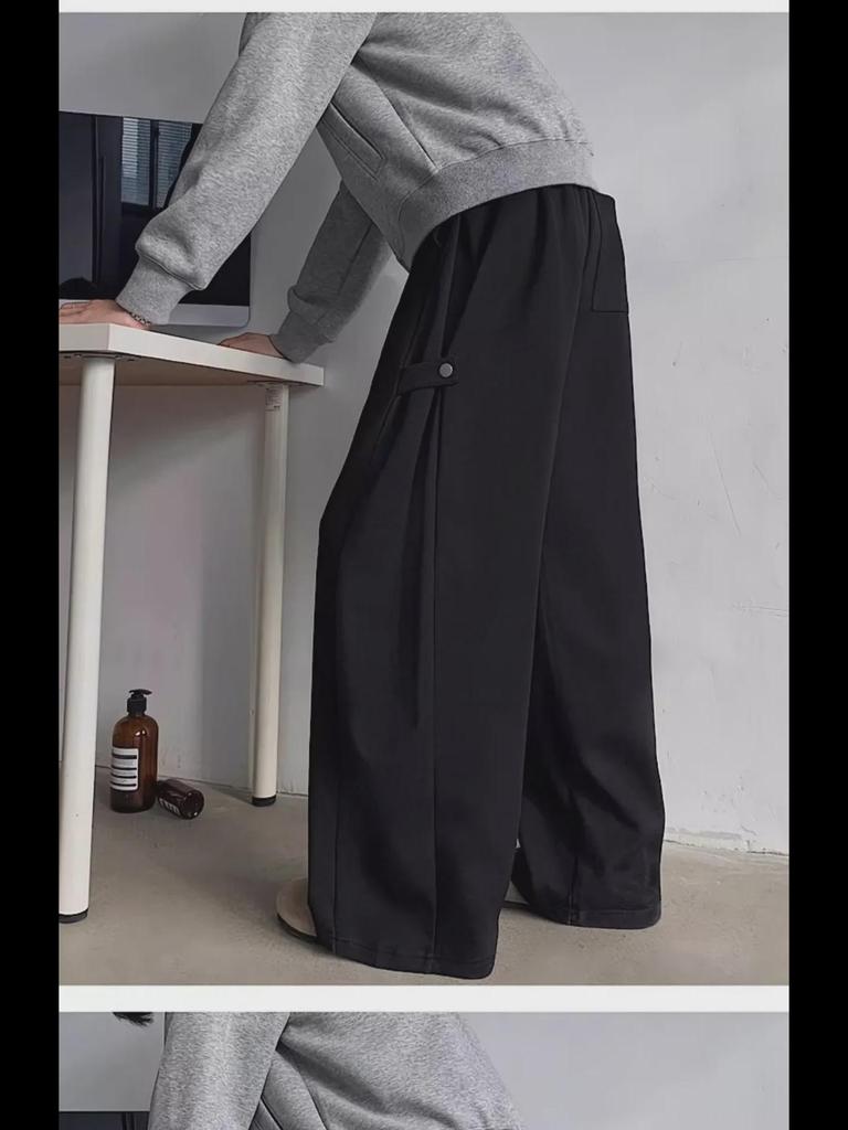 Men's Gray Heavyweight Wide-Leg Sweatpants: Spring/Autumn Casual Drape with American High-Street Vibe