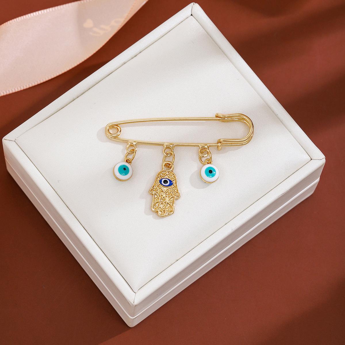 High-End Blue Eye Rhinestone Tassel Brooch for Sweaters
