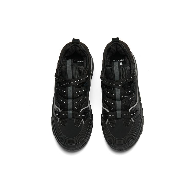 New Anta Bump Puffy Shoes Slip Resistant Low Top Skateboard Shoes Women's Black 922238060-1
