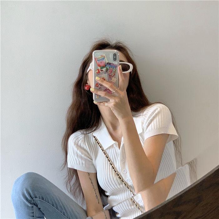 Yaz Kısa Kollu Beyaz Tişört Kadın Yaz Kısa Üst Kadın Polo Gömlek Yaz Kıyafeti