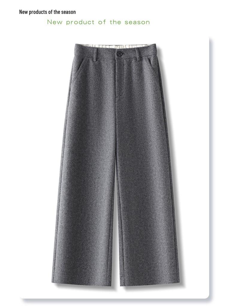 2024 Women's Bestseller Grey Wool Wide-Leg Cropped Pants for Autumn/Winter