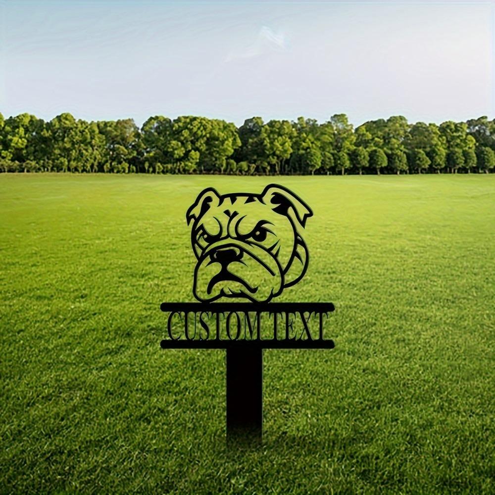 Metal Bulldog Garden Stake Custom Name Plate Outdoor Dog Decor Lawn Sign Pet Owner Gift