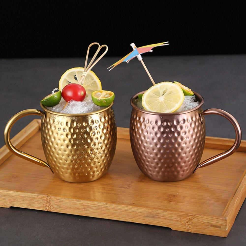 Party Supplies Hammer Pattern Moscow Mule Mug 520ml Retro Stainless Steel Cup Large Capacity with Handle Drinking Cup Home