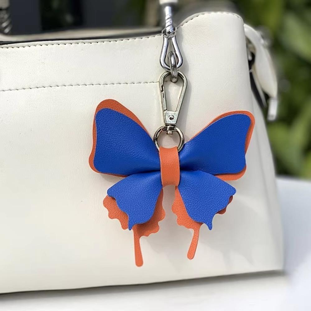 Retro Colorful Butterfly Pendant Keychains Leather Exquisit Backpack Decoration Accessories Personalized Bag Pendant