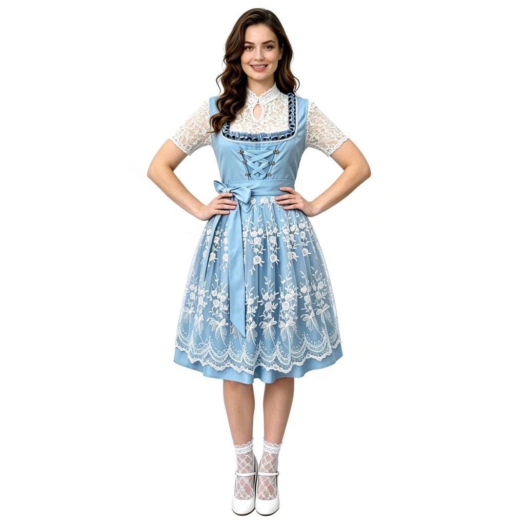 Yixiaoyi Bavarian Dirndl Dress Women's Oktoberfest Costume Polyester Lace