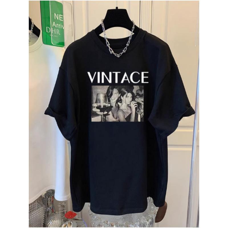 T-shirt z krótkim rękawem dla kobiet na lato nowy czysta bawełna średniej długości okrągły dekolt wszechstronny casualowy top pomniejszający wiek