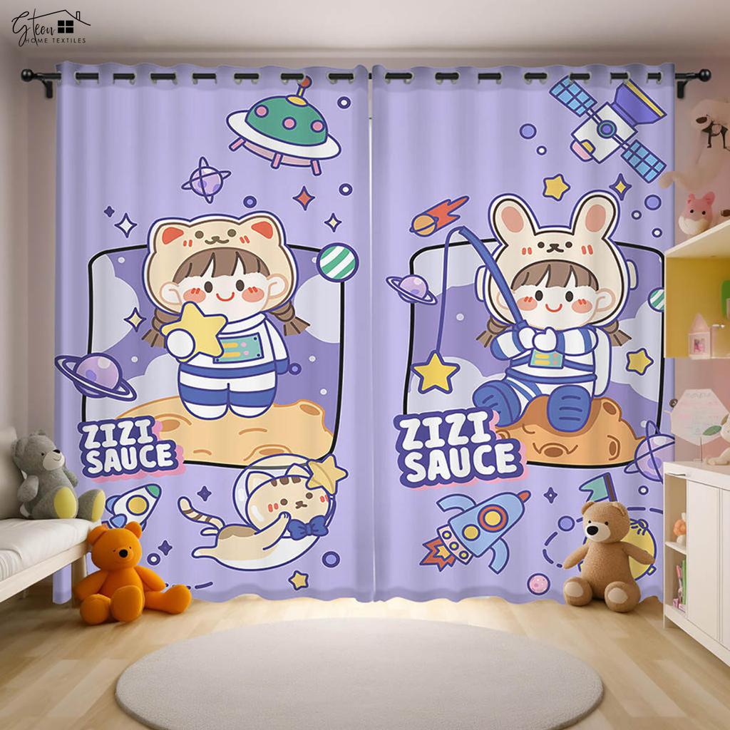 Niedliche Cartoon Universum Sternenhimmel Astronauten Druck Vorhänge Kinderzimmer Dekorative Vorhänge Kioom Wohnzimmer Küchenvorhänge