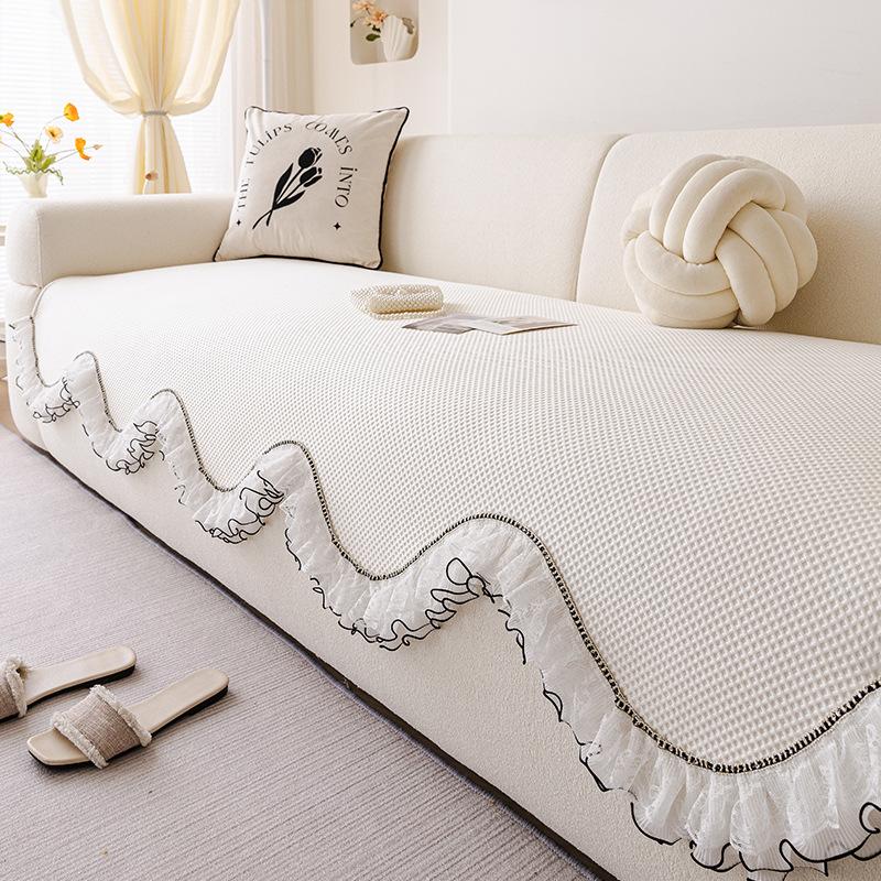 Summer Special-Shaped Sofa Cushion Waffle Cool Feeling Ice Silk Non-Slip Mat Sofa Cushion Straight Line One-Piece Cover Towel