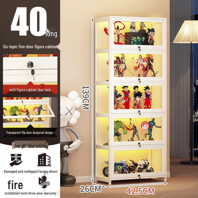 Acrylic Lockable Display Case with LED Lights for Figurines and Models, Dustproof Transparent Stand