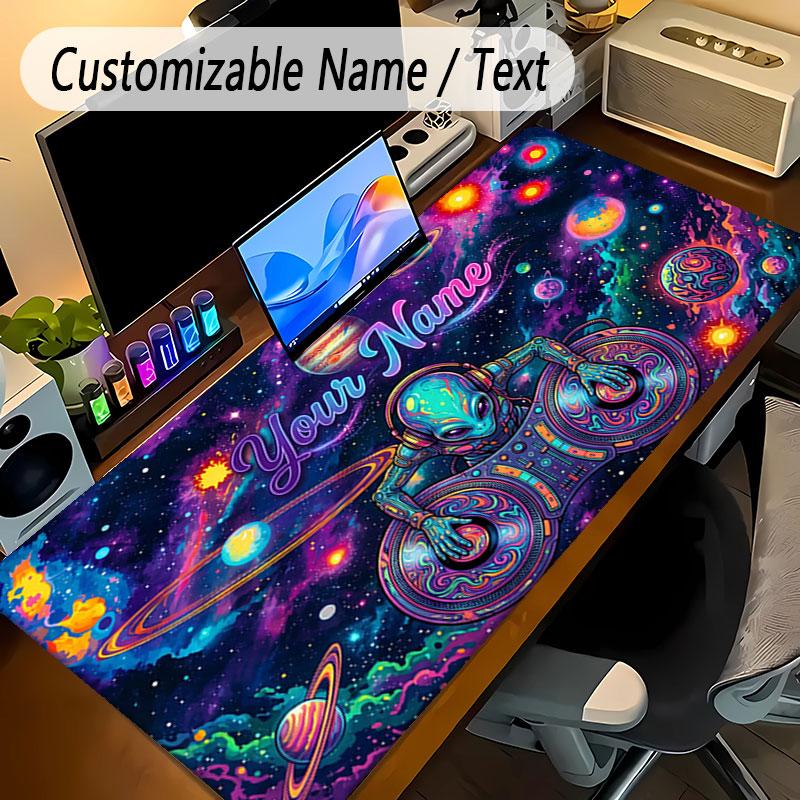Astronaut Space Theme Personalized Mouse Pad Custom Name Text Non Slip Desk Pad For Laptop Office Desktop
