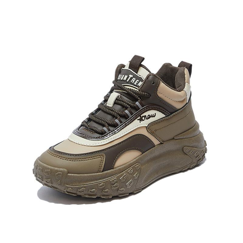 Running Sneakers for Women Casual Anti-Slip Chunky Platform Dad Sneakers Lace-Up Walking Shoes Comfortable PU Leather Athletic Tennis Shoes for Female