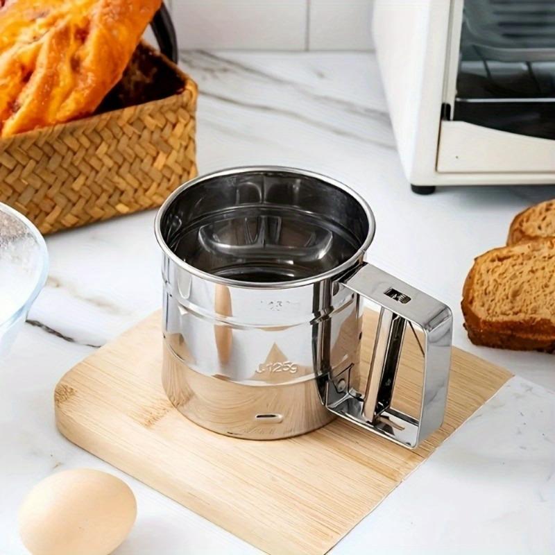 Flour Sieve,Handheld Stainless Steel Semi-automatic Hand Flour Sieve Hand Pressed Kitchen Powder Sieve Cake Sectional Baking