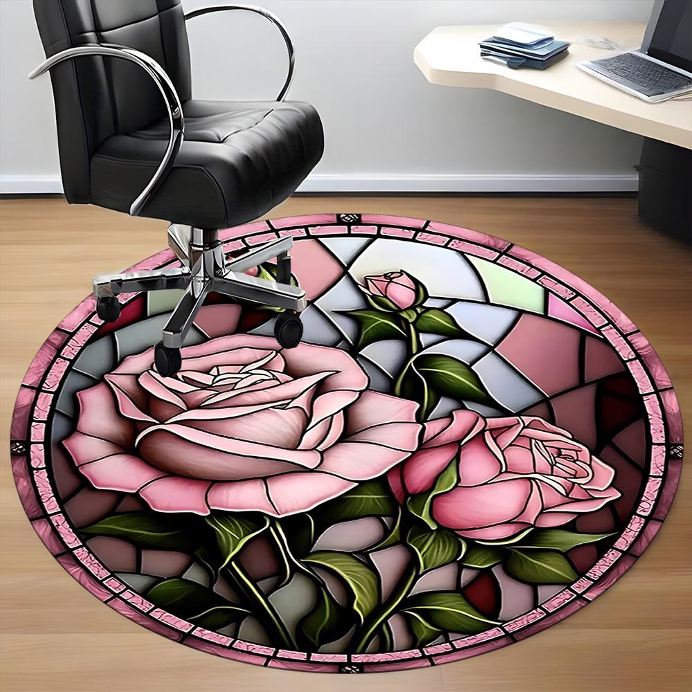 1pc Stained Glass Rose Chair Carpet for Office, Non Slip, Soft and Durable Office Rug